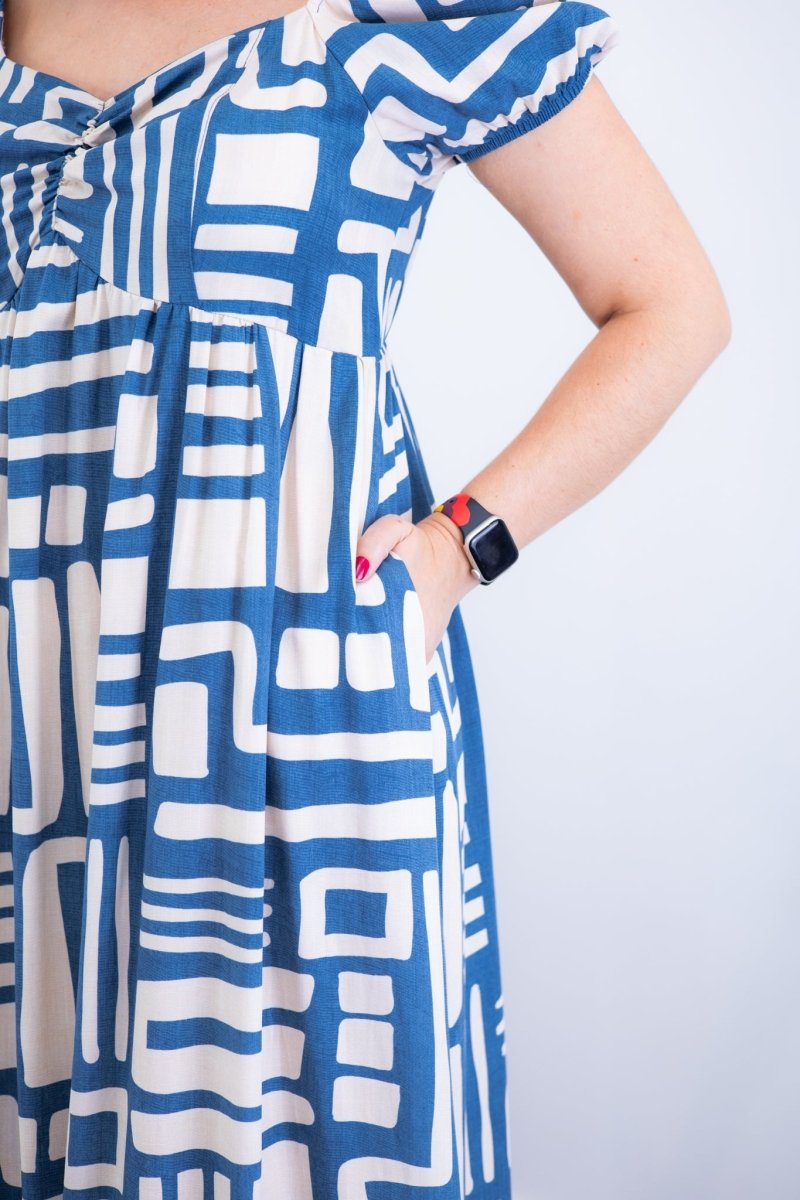 Vestido Longo Cecília – Manga Ciganinha em Viscolinho com Bolsos Laterais