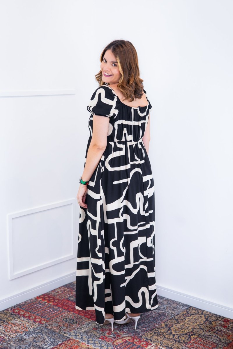 Vestido Longo Cecília – Manga Ciganinha em Viscolinho com Bolsos Laterais