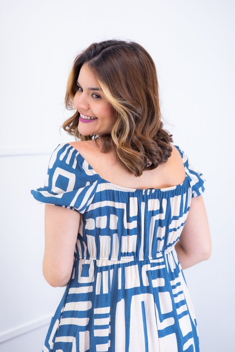 Vestido Longo Cecília – Manga Ciganinha em Viscolinho com Bolsos Laterais