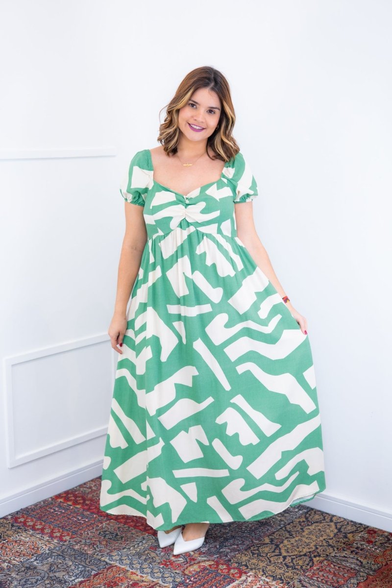 Vestido Longo Cecília – Manga Ciganinha em Viscolinho com Bolsos Laterais