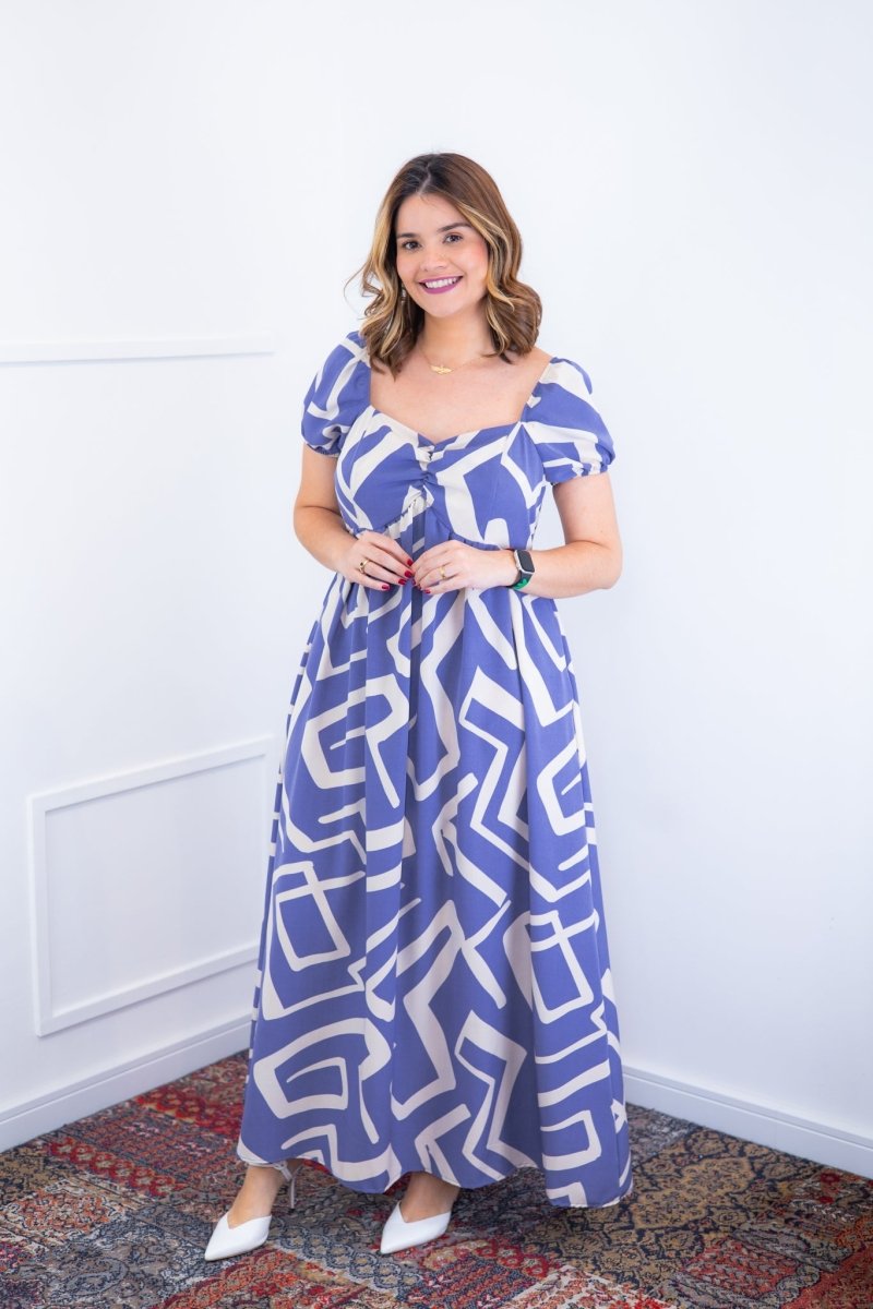 Vestido Longo Cecília – Manga Ciganinha em Viscolinho com Bolsos Laterais