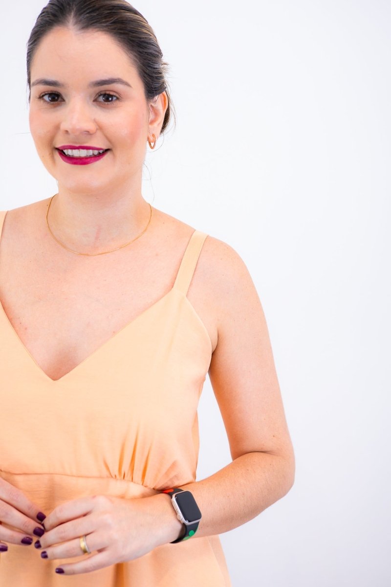 Vestido Malu – Alça Ajustável em Viscose Marrant com Saia Evasê e Bolsos