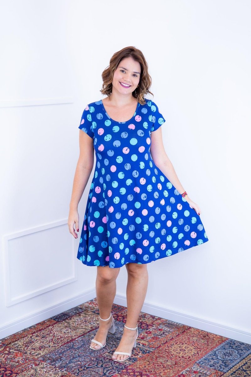 Vestido Melissa - Gola Redonda Acinturado em Viscolycra Aquarela