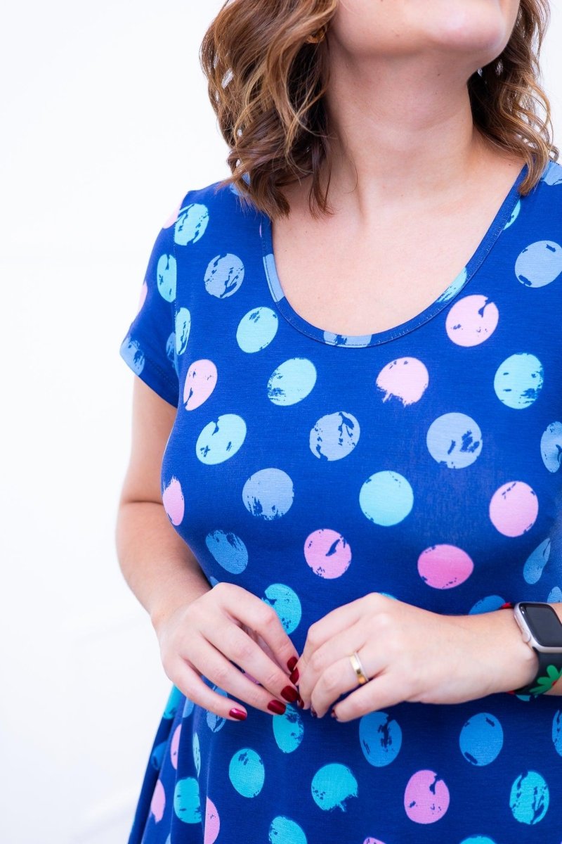 Vestido Melissa - Gola Redonda Acinturado em Viscolycra Aquarela