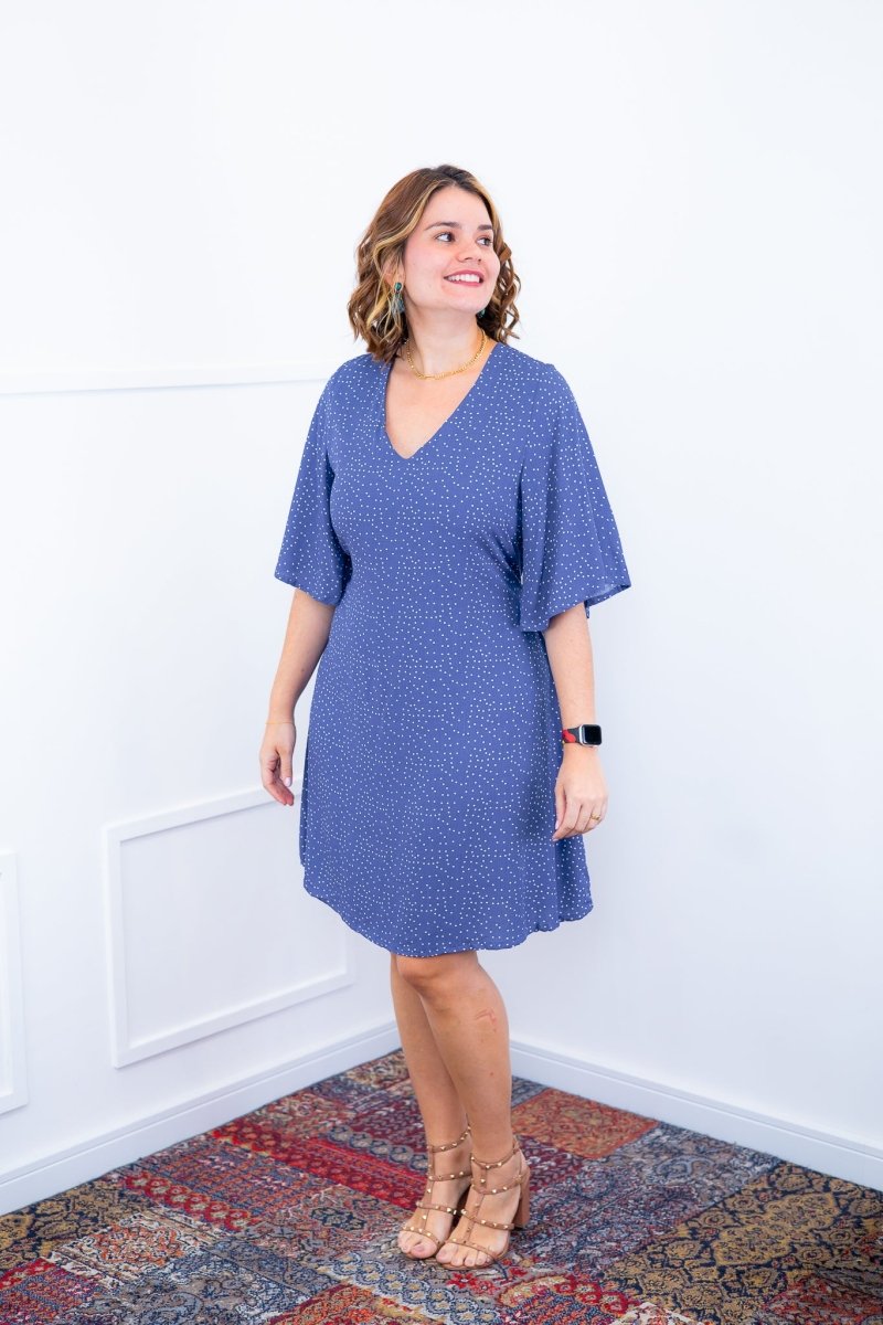 Vestido Sabrina - Decote V Manga Morcego em Viscolinho