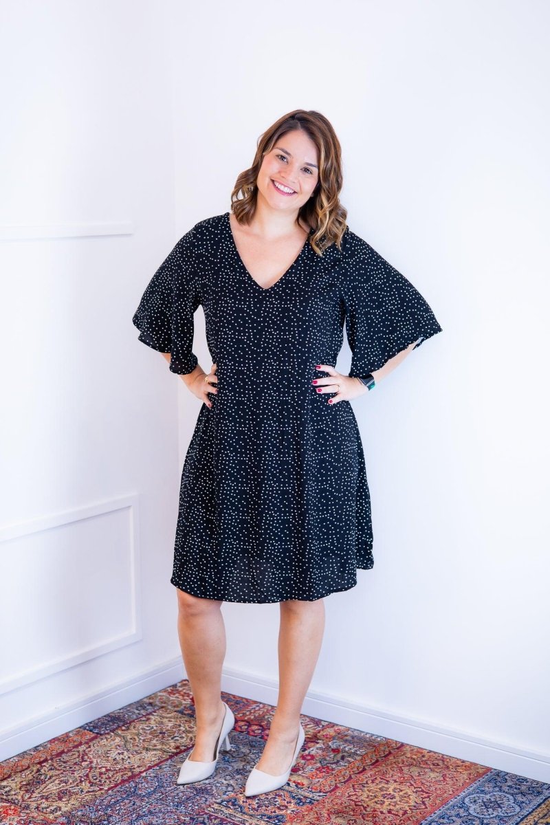 Vestido Sabrina - Decote V Manga Morcego em Viscolinho