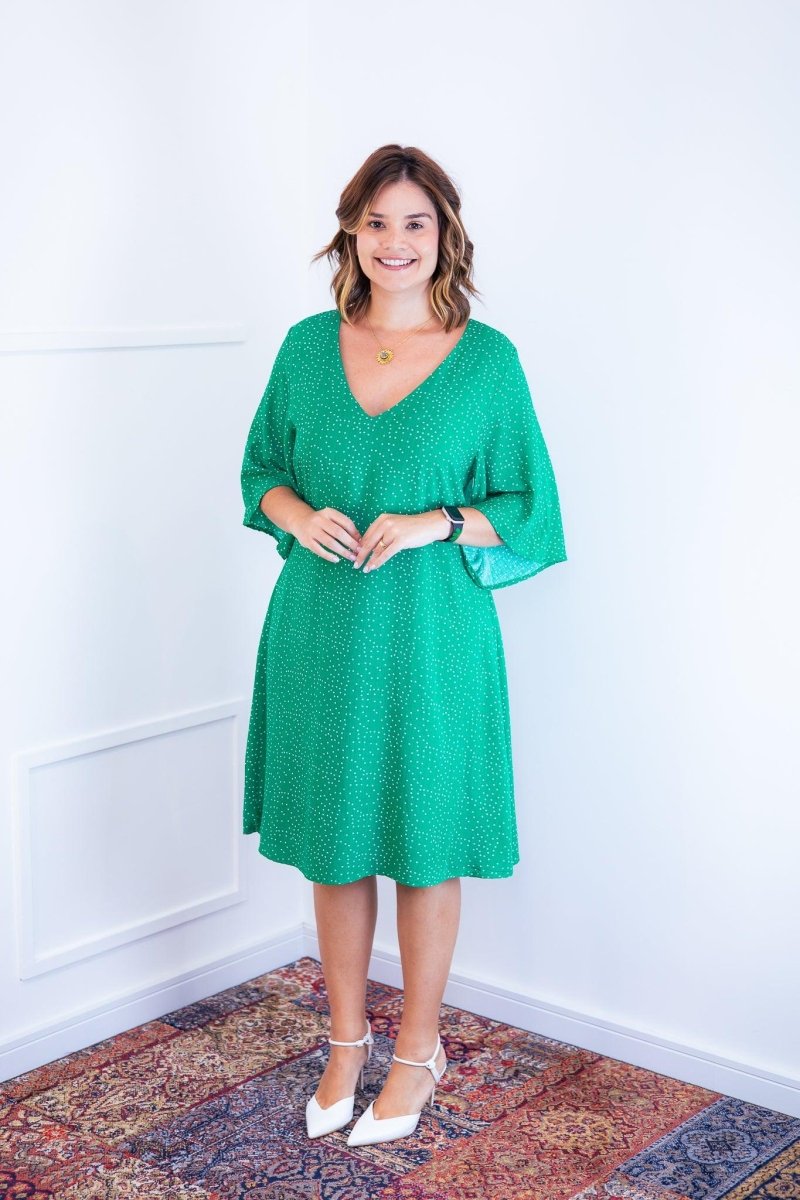 Vestido Sabrina - Decote V Manga Morcego em Viscolinho