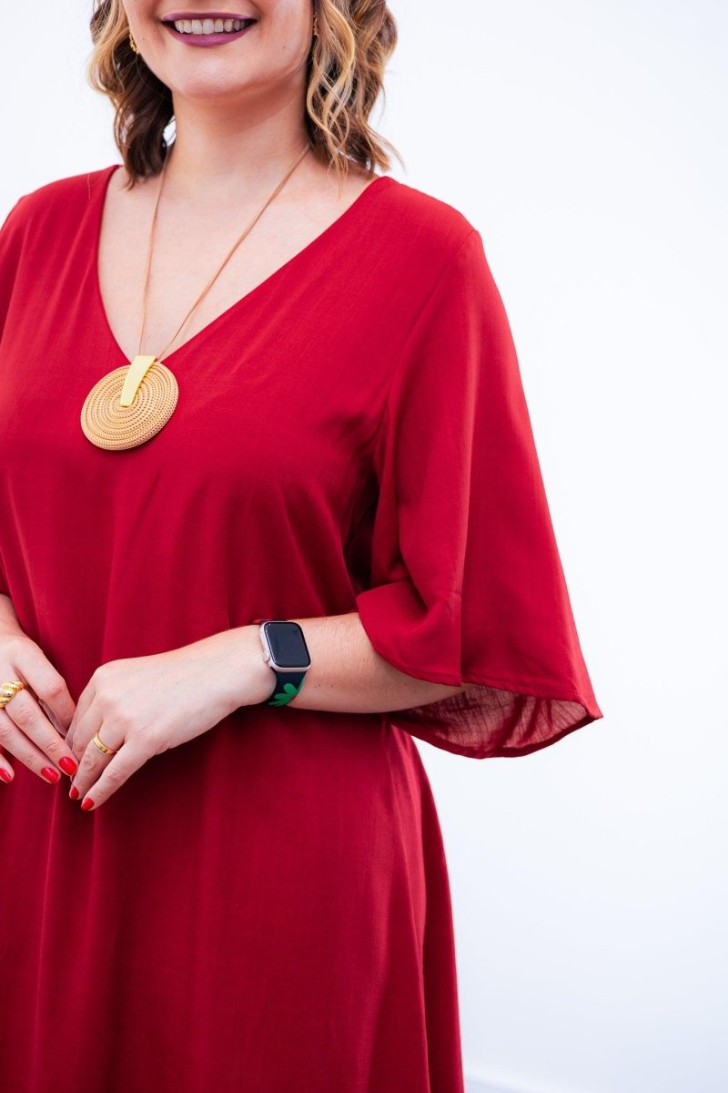 Vestido Sabrina - Decote V Manga Morcego em Viscolinho