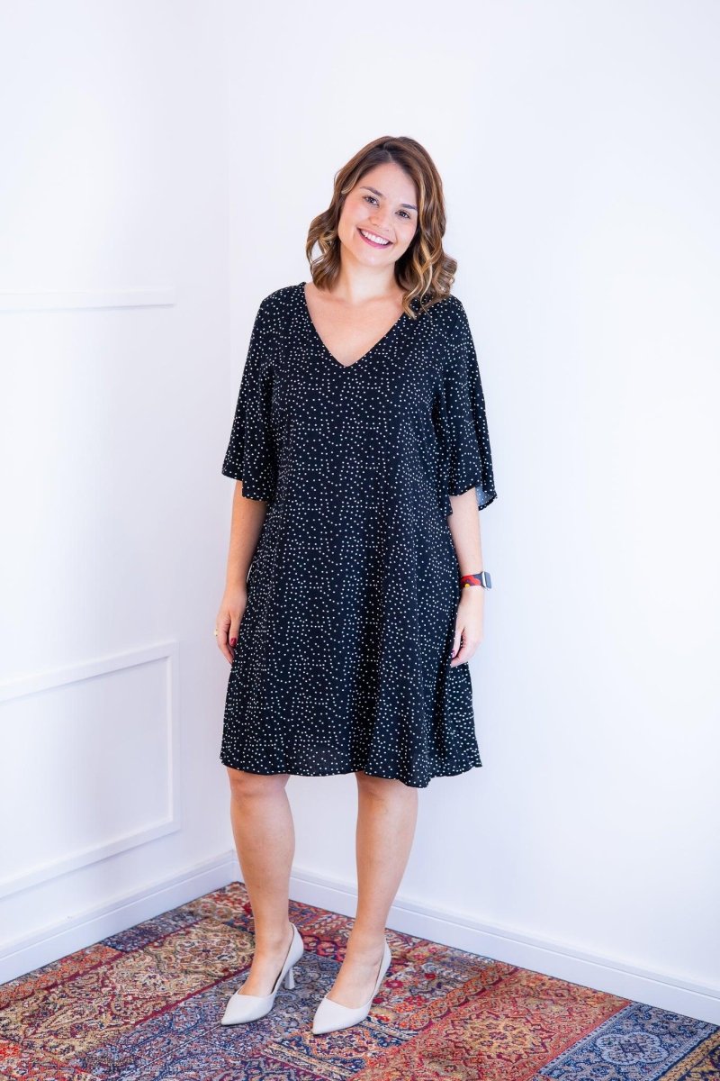 Vestido Sabrina - Decote V Manga Morcego em Viscolinho