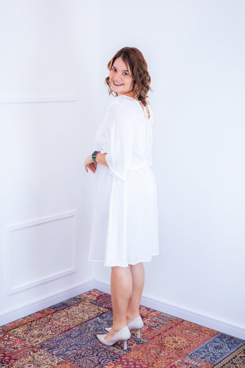 Vestido Sabrina - Decote V Manga Morcego em Viscolinho