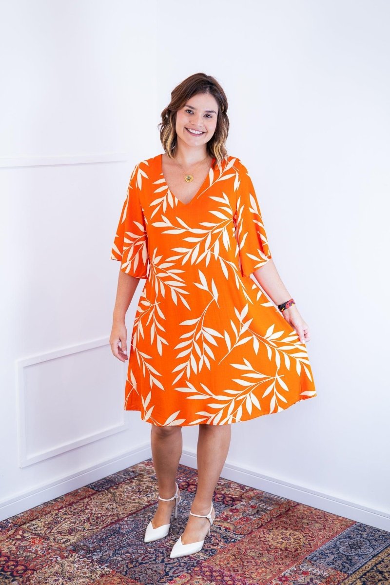 Vestido Sabrina - Decote V Manga Morcego em Viscolinho