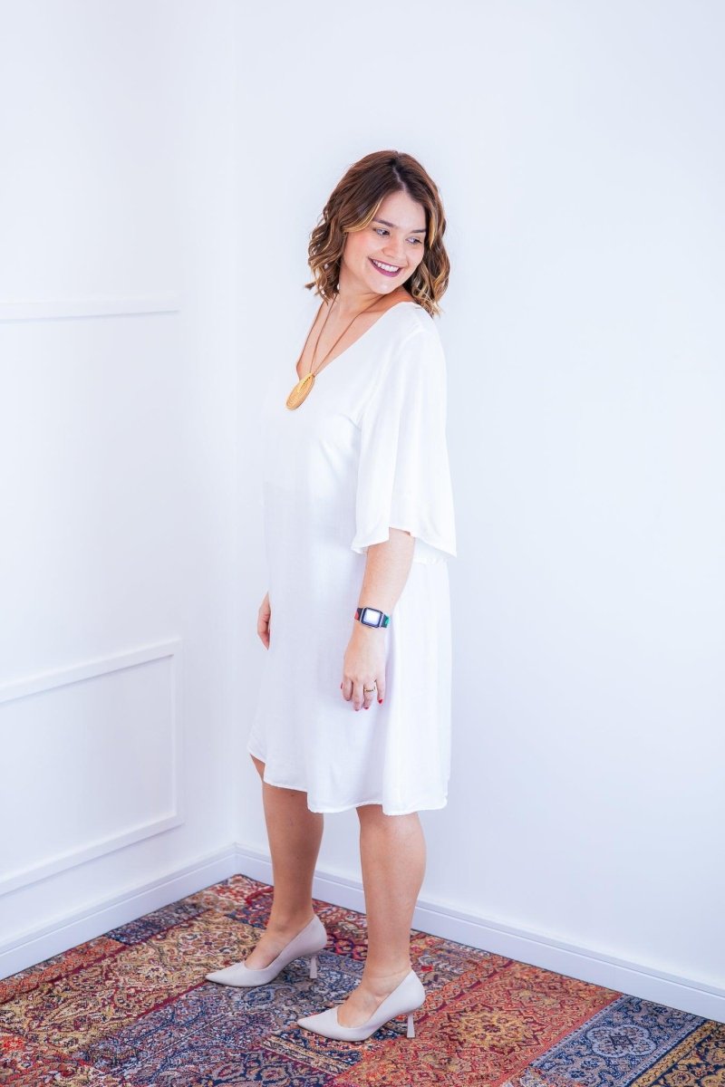 Vestido Sabrina - Decote V Manga Morcego em Viscolinho