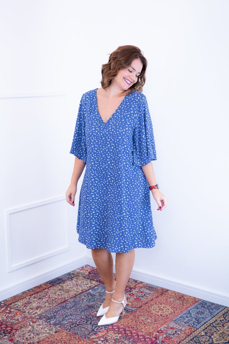 Vestido Sabrina - Decote V Manga Morcego em Viscolinho