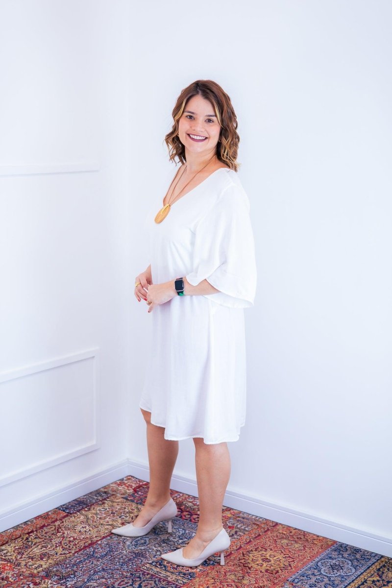 Vestido Sabrina - Decote V Manga Morcego em Viscolinho