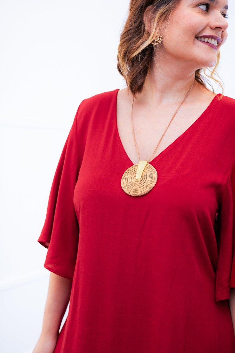 Vestido Sabrina - Decote V Manga Morcego em Viscolinho