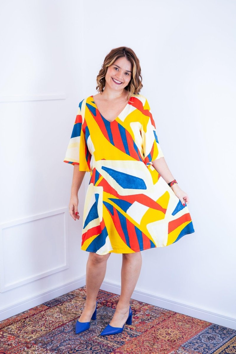 Vestido Sabrina - Decote V Manga Morcego em Viscolinho