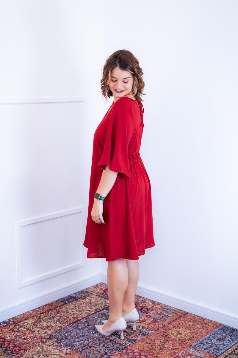 Vestido Sabrina - Decote V Manga Morcego em Viscolinho