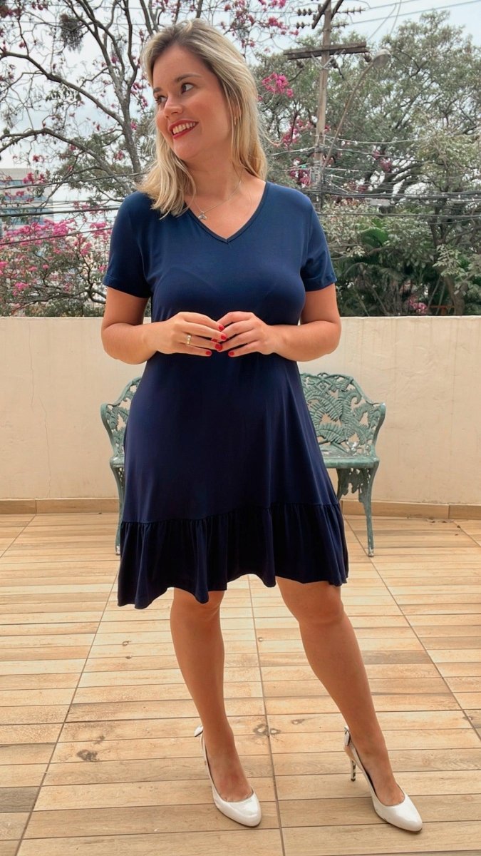 Vestido Verona - Babado Gola V e Manga Curta