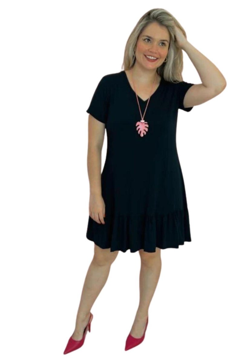 Vestido Verona - Babado Gola V e Manga Curta