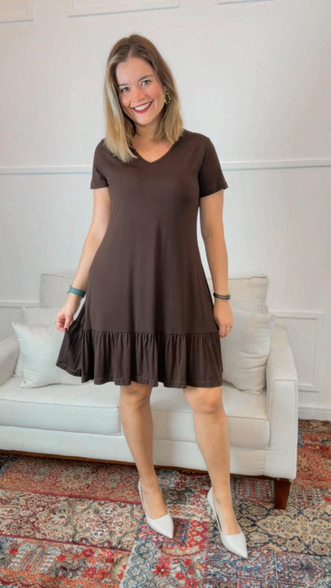 Vestido Verona - Babado Gola V e Manga Curta