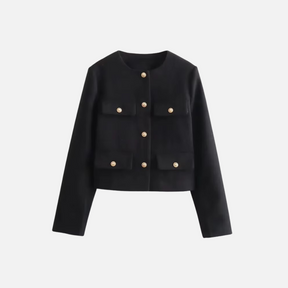 Jaqueta Feminina de Alfaiataria com Quatro Bolsos Frontais e Botões Dourados – Manoir