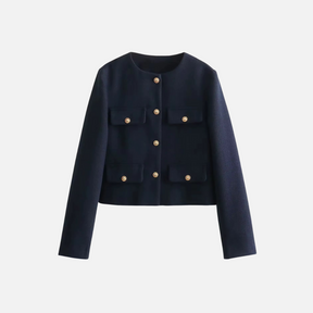Jaqueta Feminina de Alfaiataria com Quatro Bolsos Frontais e Botões Dourados – Manoir