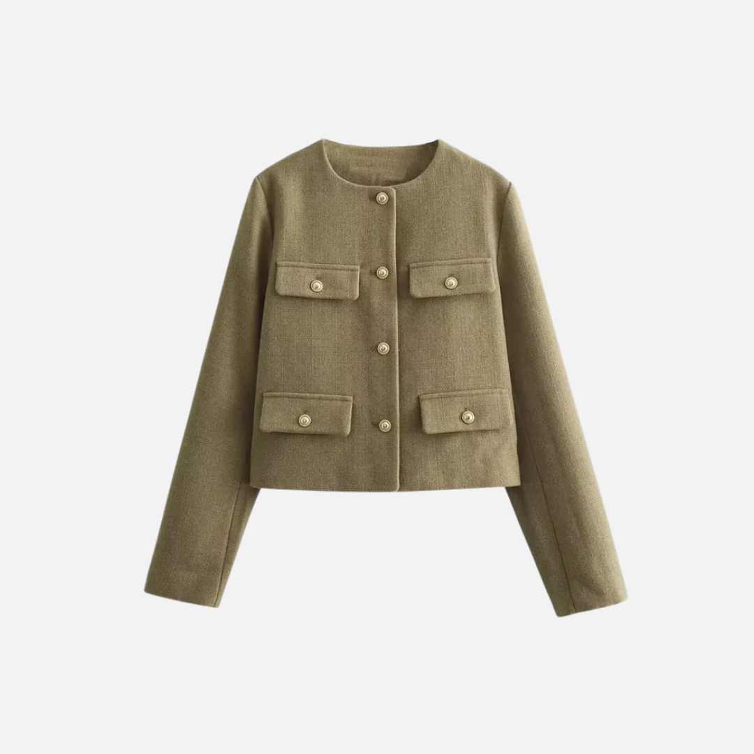 Jaqueta Feminina de Alfaiataria com Quatro Bolsos Frontais e Botões Dourados – Manoir