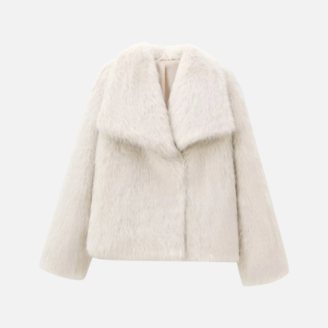 Casaco Feminino de Pelo Sintético com Gola Lapela e Textura Macia – Chapitre