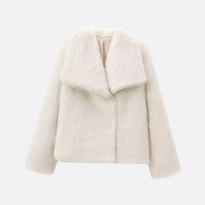 Casaco Feminino de Pelo Sintético com Gola Lapela e Textura Macia – Chapitre