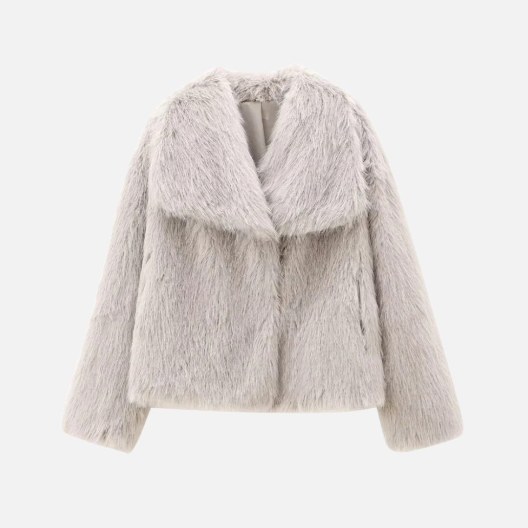 Casaco Feminino de Pelo Sintético com Gola Lapela e Textura Macia – Chapitre