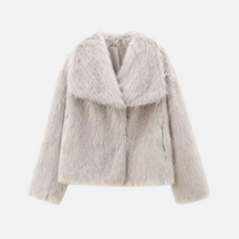 Casaco Feminino de Pelo Sintético com Gola Lapela e Textura Macia – Chapitre