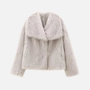 Casaco Feminino de Pelo Sintético com Gola Lapela e Textura Macia – Chapitre