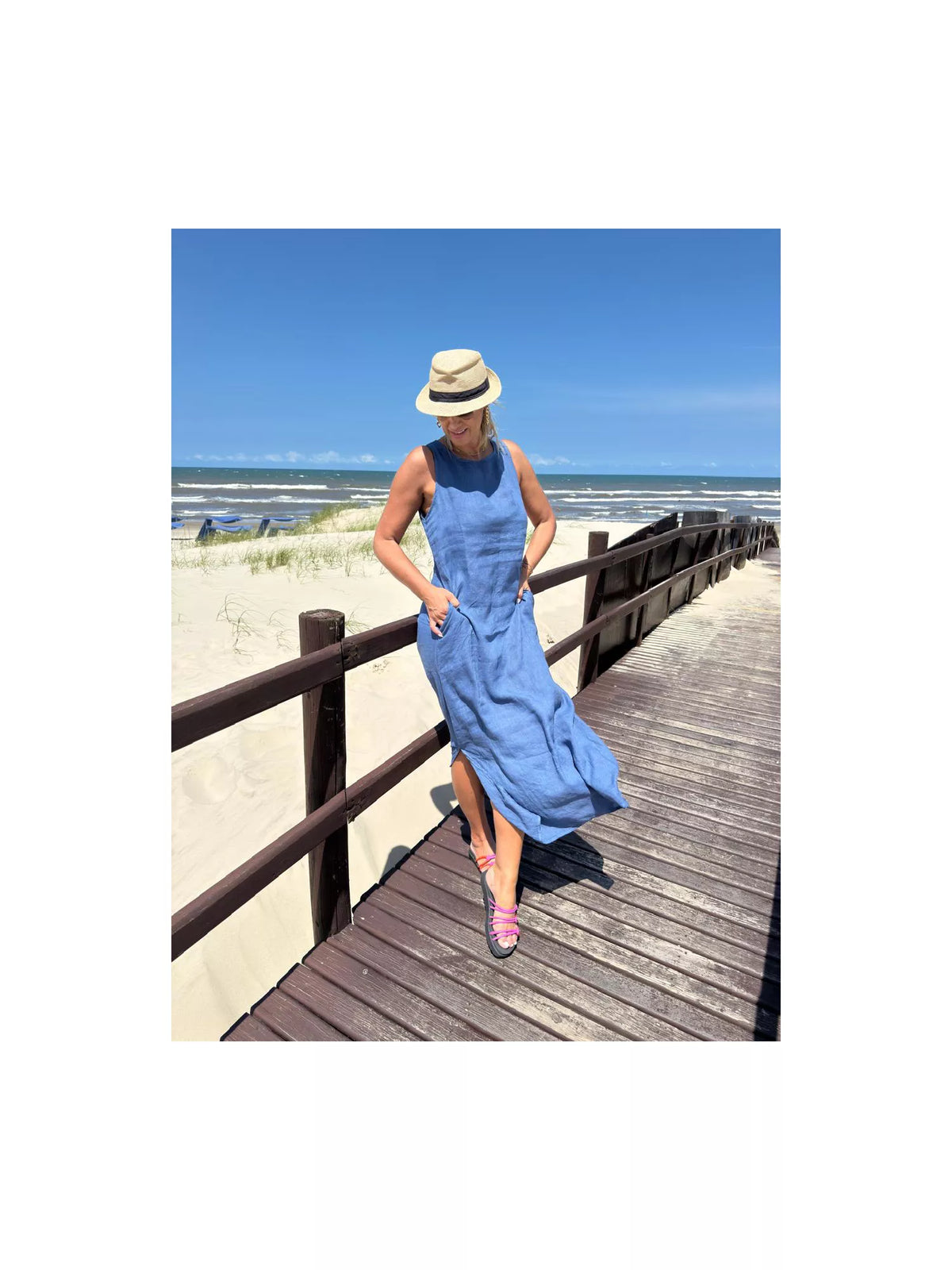 Vestido Regata Em Linho 100% Italiano