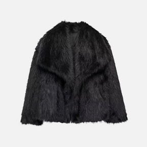 Casaco Feminino de Pelo Sintético com Gola Lapela e Textura Macia – Saveur