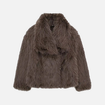 Casaco Feminino de Pelo Sintético com Gola Lapela e Textura Macia – Saveur