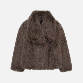 Casaco Feminino de Pelo Sintético com Gola Lapela e Textura Macia – Saveur