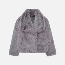 Casaco Feminino de Pelo Sintético com Gola Lapela e Textura Macia – Saveur