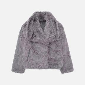 Casaco Feminino de Pelo Sintético com Gola Lapela e Textura Macia – Saveur