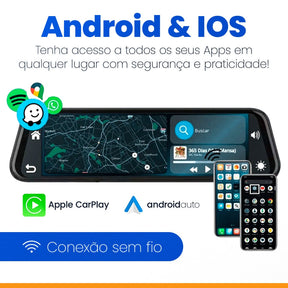 SmartVision PRO™ – Retrovisor Multimídia com [CÂMERA DE RÉ + FRONTAL]