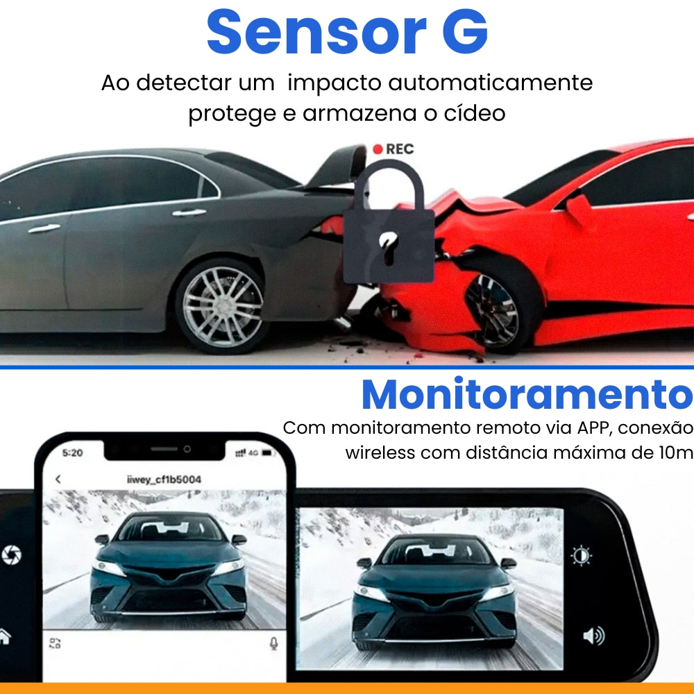 SmartVision PRO™ – Retrovisor Multimídia com [CÂMERA DE RÉ + FRONTAL]
