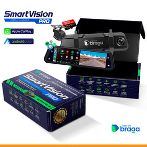 SmartVision PRO™ – Retrovisor Multimídia com [CÂMERA DE RÉ + FRONTAL]