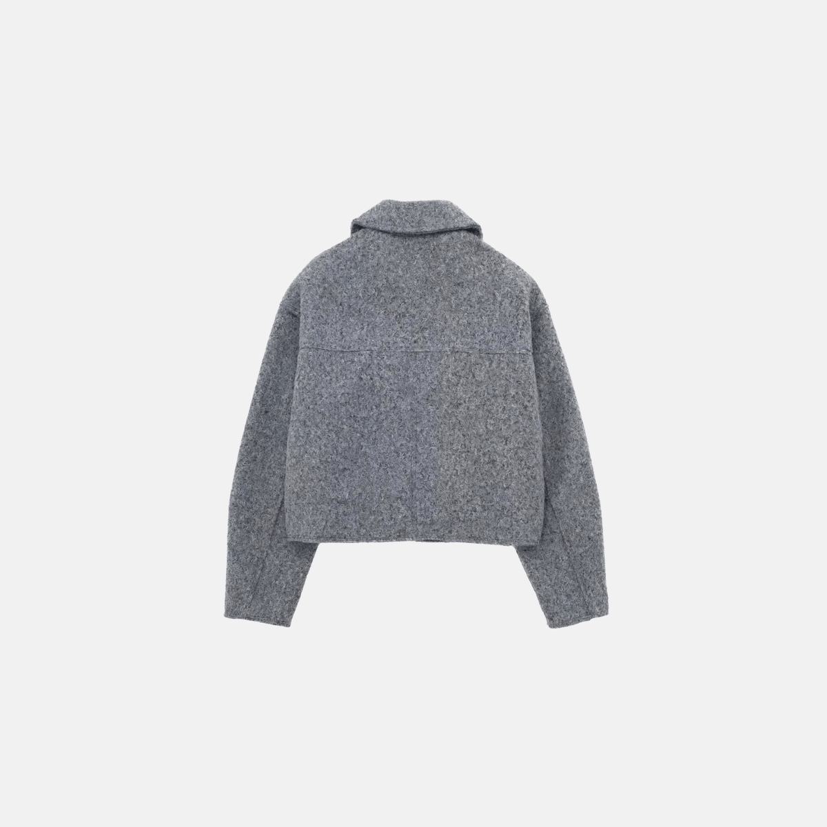 Jaqueta Cropped Feminina de Lã com Zíper Frontal e Bolsos Utilitários Cinza – Favier