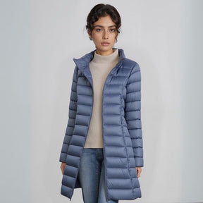 Jaqueta Puffer Feminina Alongada com Capuz e Pluma de Ganso Premium – Pafett