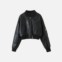 Jaqueta Bomber Cropped de Couro Ecológico – Souffle