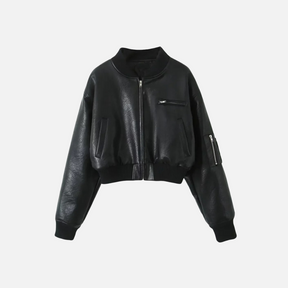 Jaqueta Bomber Cropped de Couro Ecológico – Souffle