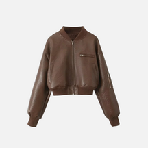 Jaqueta Bomber Cropped de Couro Ecológico – Souffle