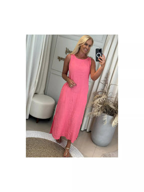 Vestido Regata Em Linho 100% Italiano