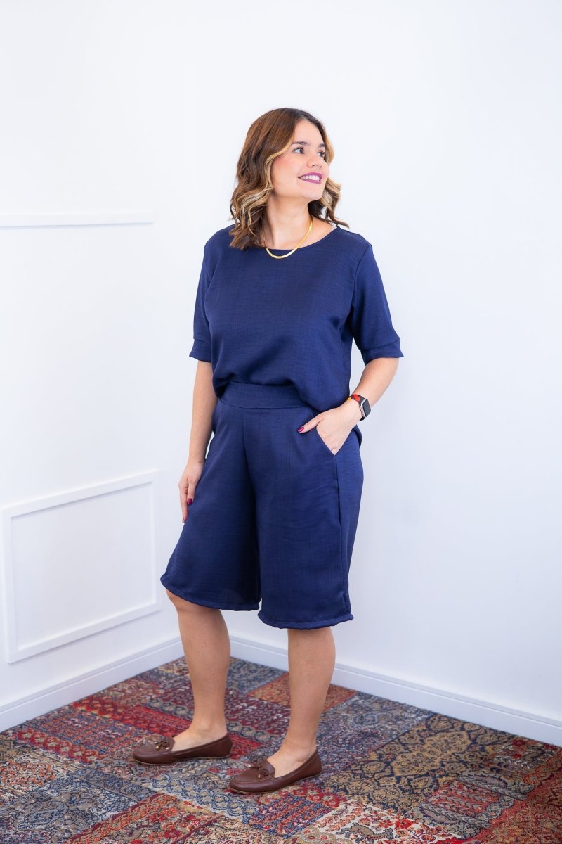 Conjunto Dulce –  Blusa Oversized e Bermuda com Bolsos em Linho Light