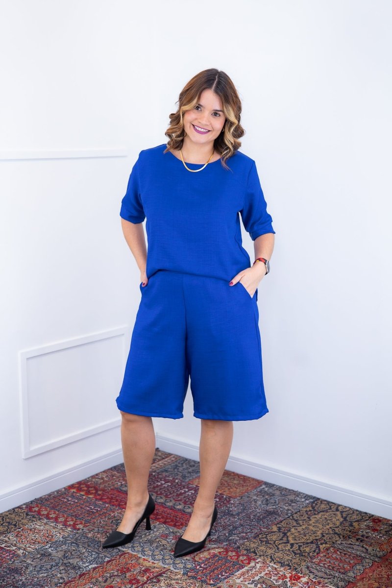 Conjunto Dulce –  Blusa Oversized e Bermuda com Bolsos em Linho Light