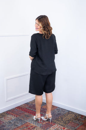 Conjunto Dulce –  Blusa Oversized e Bermuda com Bolsos em Linho Light